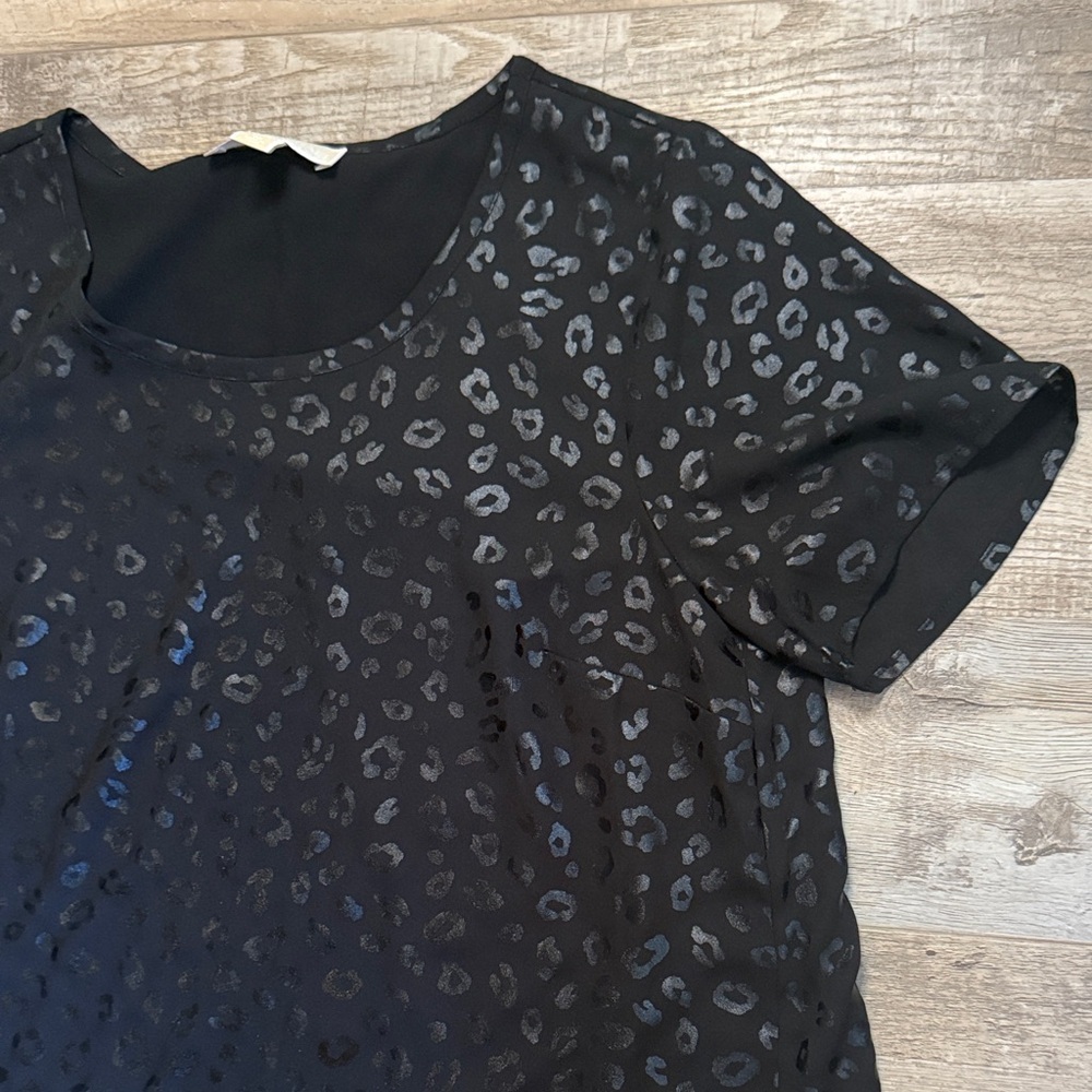 Michael Kors Black Leopard Print Short Sleeve Top size M - Picture 8 of 10